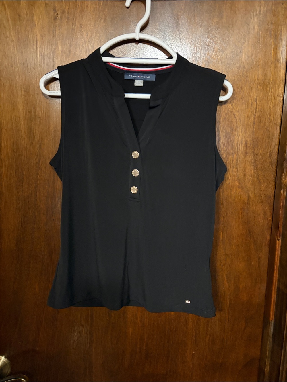 Tommy Hilfiger Black Sleeveless Button-Front Polo Tank